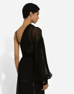 Long chiffon one-shoulder dress