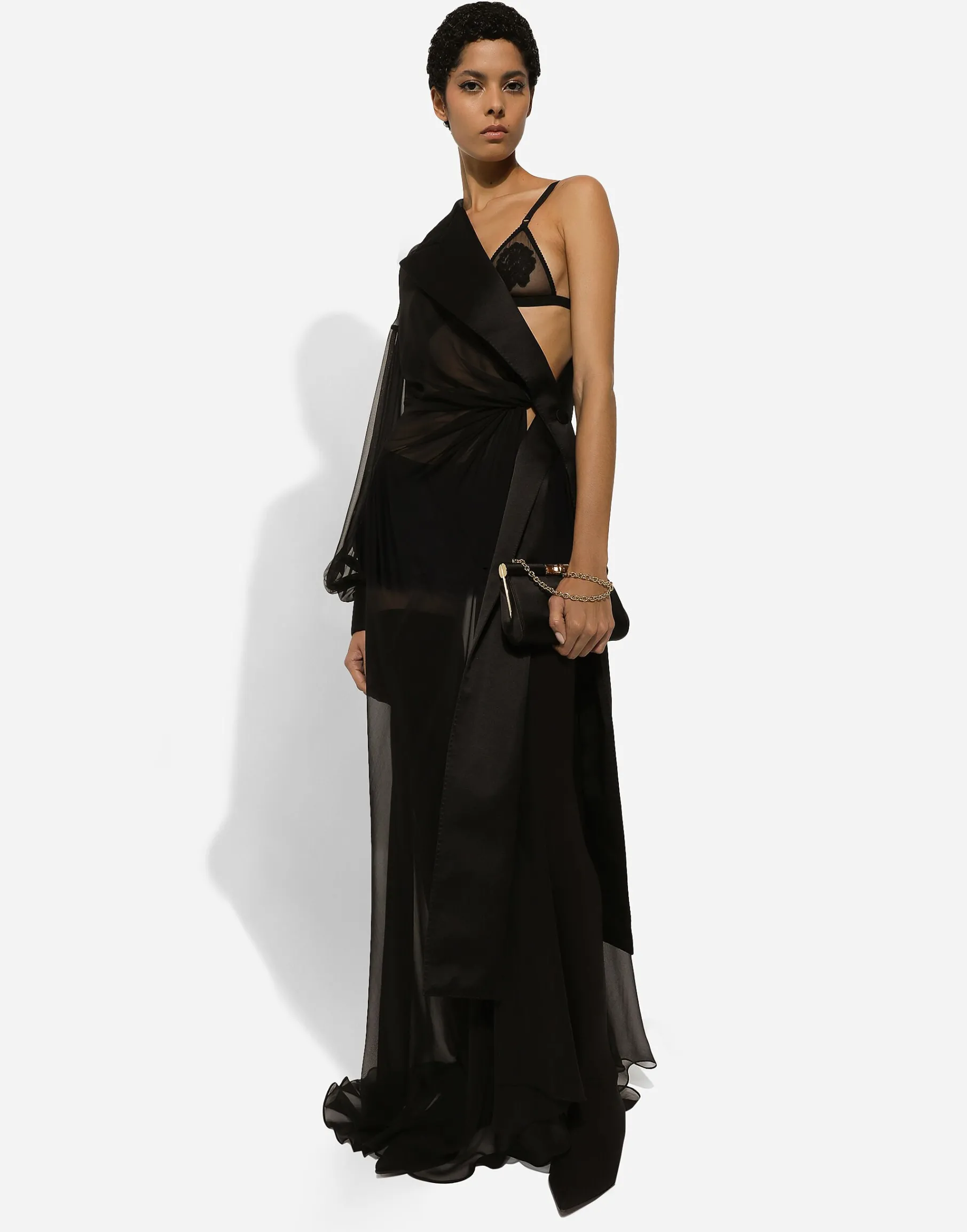 Long chiffon one-shoulder dress