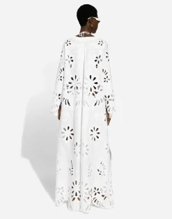Long cotton caftan with cut-out detailing