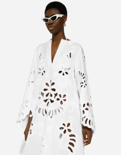 Long cotton caftan with cut-out detailing