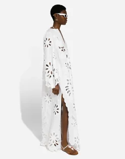 Long cotton caftan with cut-out detailing