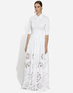 Long cotton circle skirt with cut-out detailing