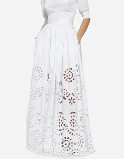 Long cotton circle skirt with cut-out detailing