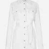 Long denim jacket with belt