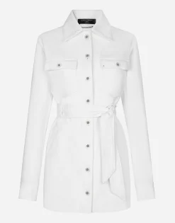 Long denim jacket with belt