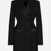 Long double-breasted Dolce tuxedo jacket in stretch wool