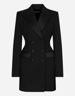 Long double-breasted Dolce tuxedo jacket in stretch wool
