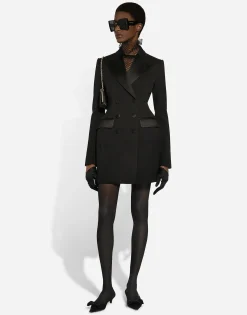 Long double-breasted Dolce tuxedo jacket in stretch wool