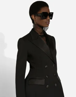 Long double-breasted Dolce tuxedo jacket in stretch wool