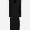 Long double-breasted tuxedo coat in double wool gabardine