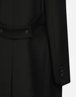Long double-breasted tuxedo coat in double wool gabardine