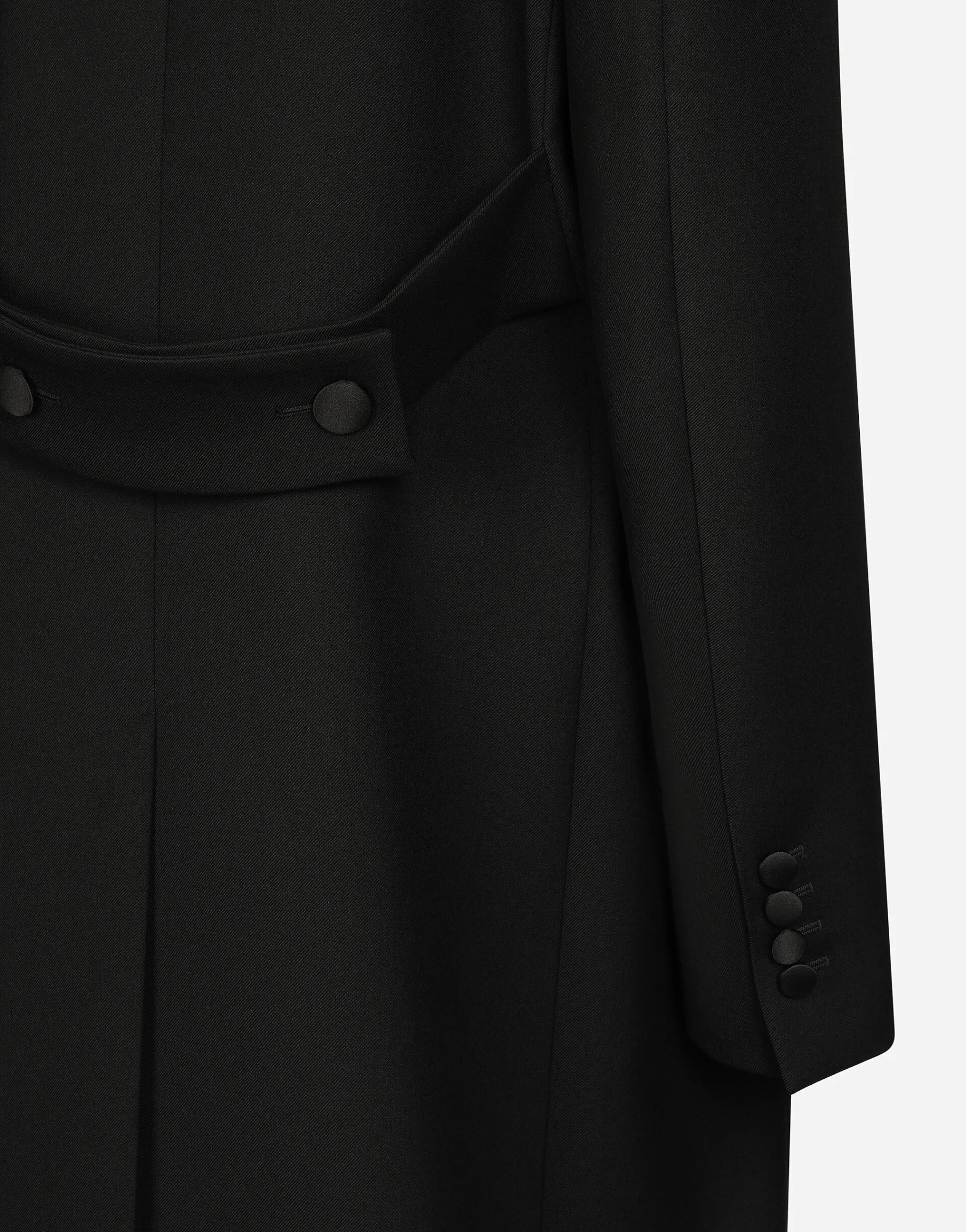 Long double-breasted tuxedo coat in double wool gabardine