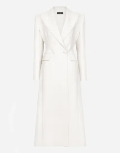 Long double-breasted wool cady coat