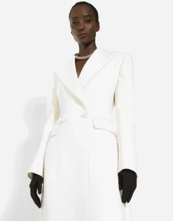 Long double-breasted wool cady coat