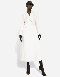 Long double-breasted wool cady coat