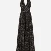 Long dress in polka-dot print chiffon