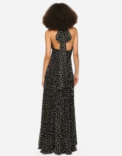 Long dress in polka-dot print chiffon