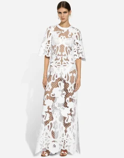 Long dress with openwork embroidery