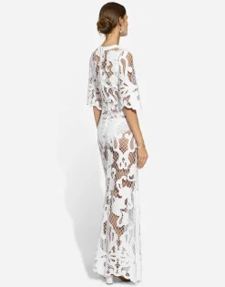 Long dress with openwork embroidery