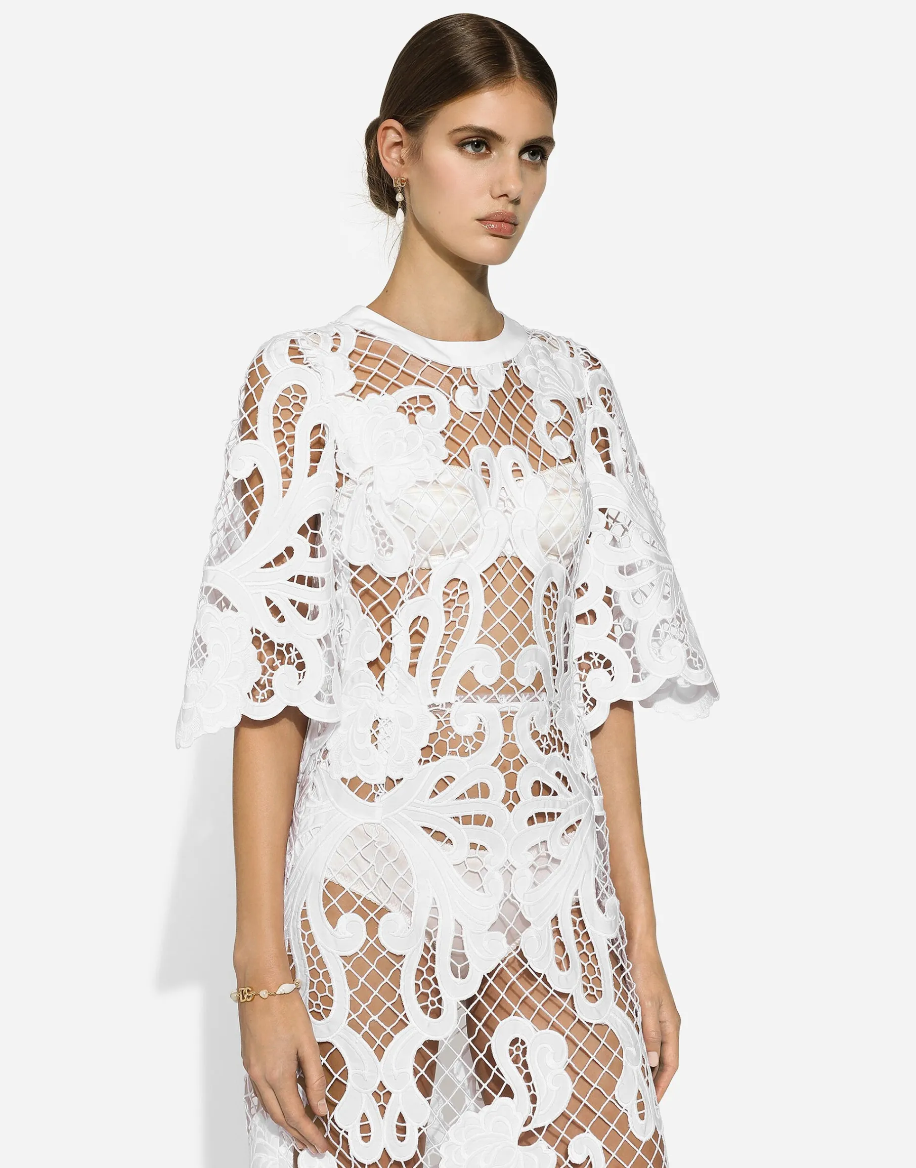 Long dress with openwork embroidery