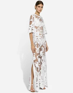 Long dress with openwork embroidery