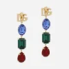 Long earrings with DG logo and multi-colored rhinestones