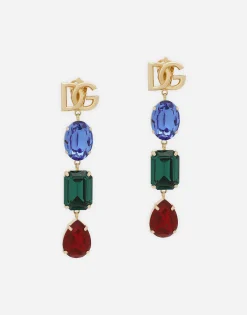Long earrings with DG logo and multi-colored rhinestones