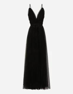 Long flocked lurex tulle dress