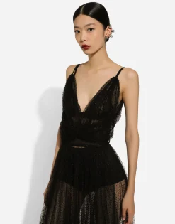 Long flocked lurex tulle dress