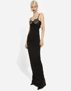 Long jersey Milano rib dress with corset