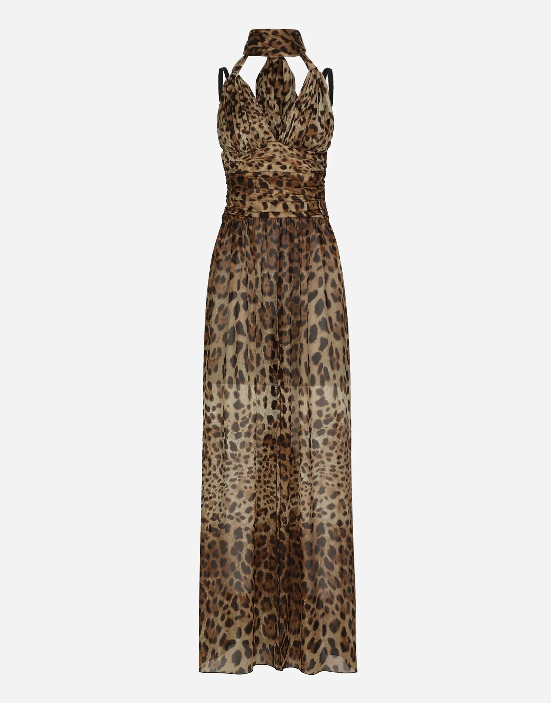 Long leopard-print chiffon dress