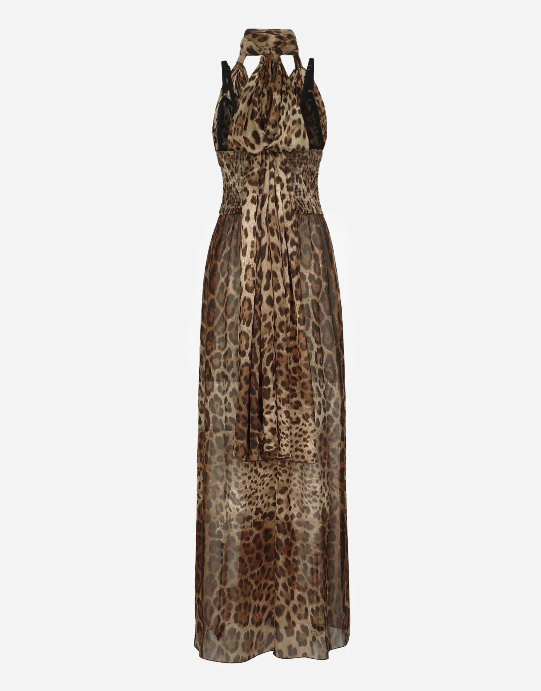 Long leopard-print chiffon dress