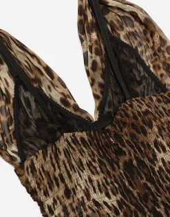 Long leopard-print chiffon dress