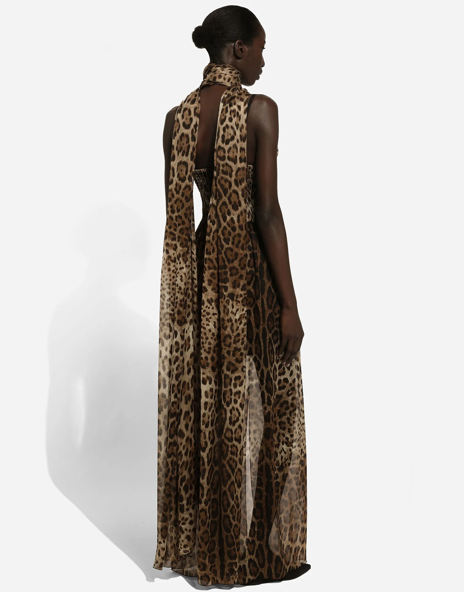Long leopard-print chiffon dress
