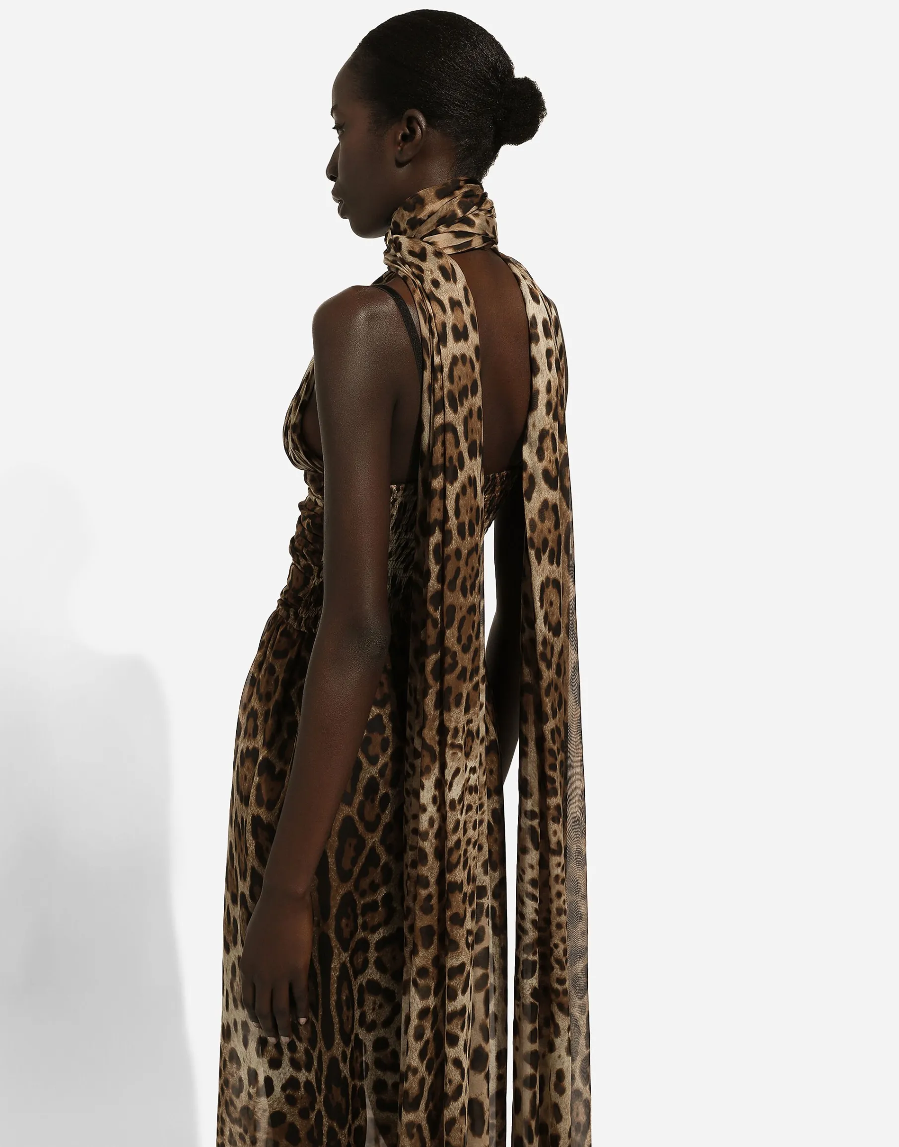 Long leopard-print chiffon dress