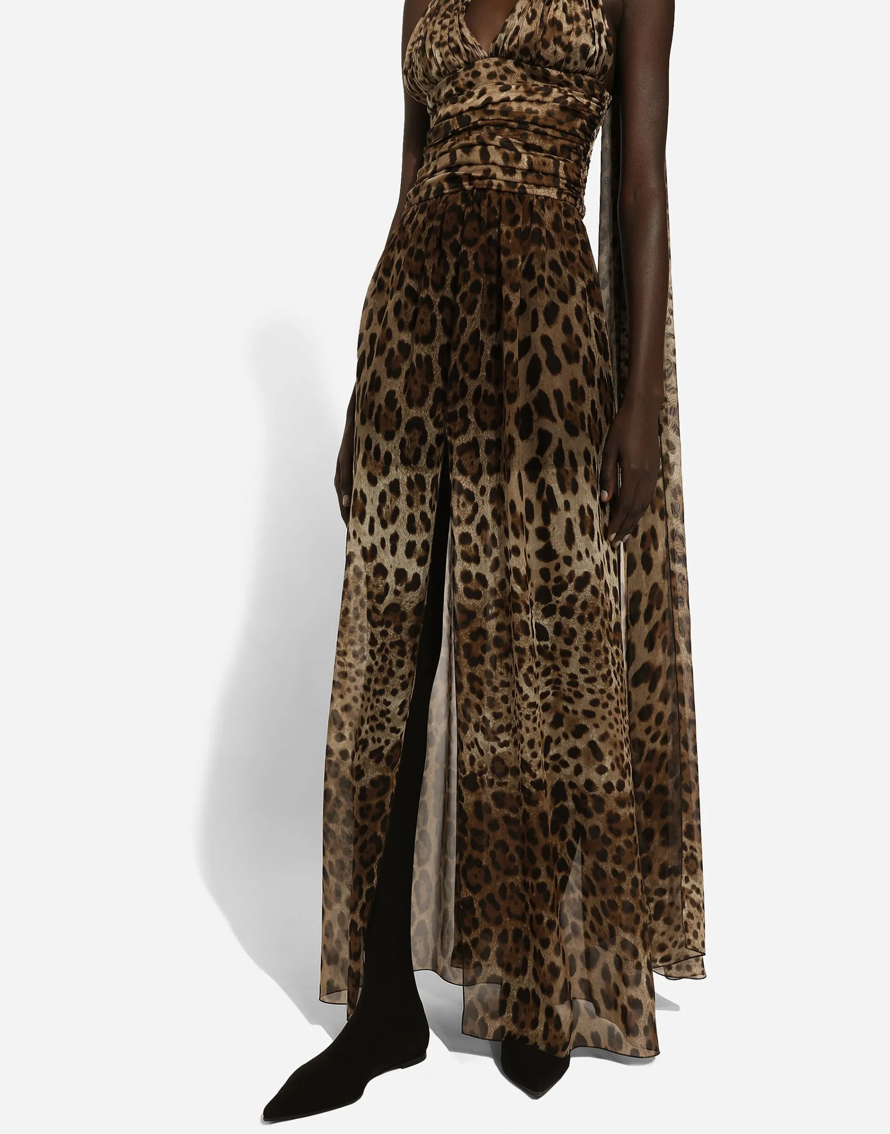 Long leopard-print chiffon dress