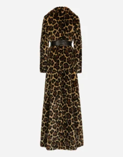 Long leopard-print faux fur coat