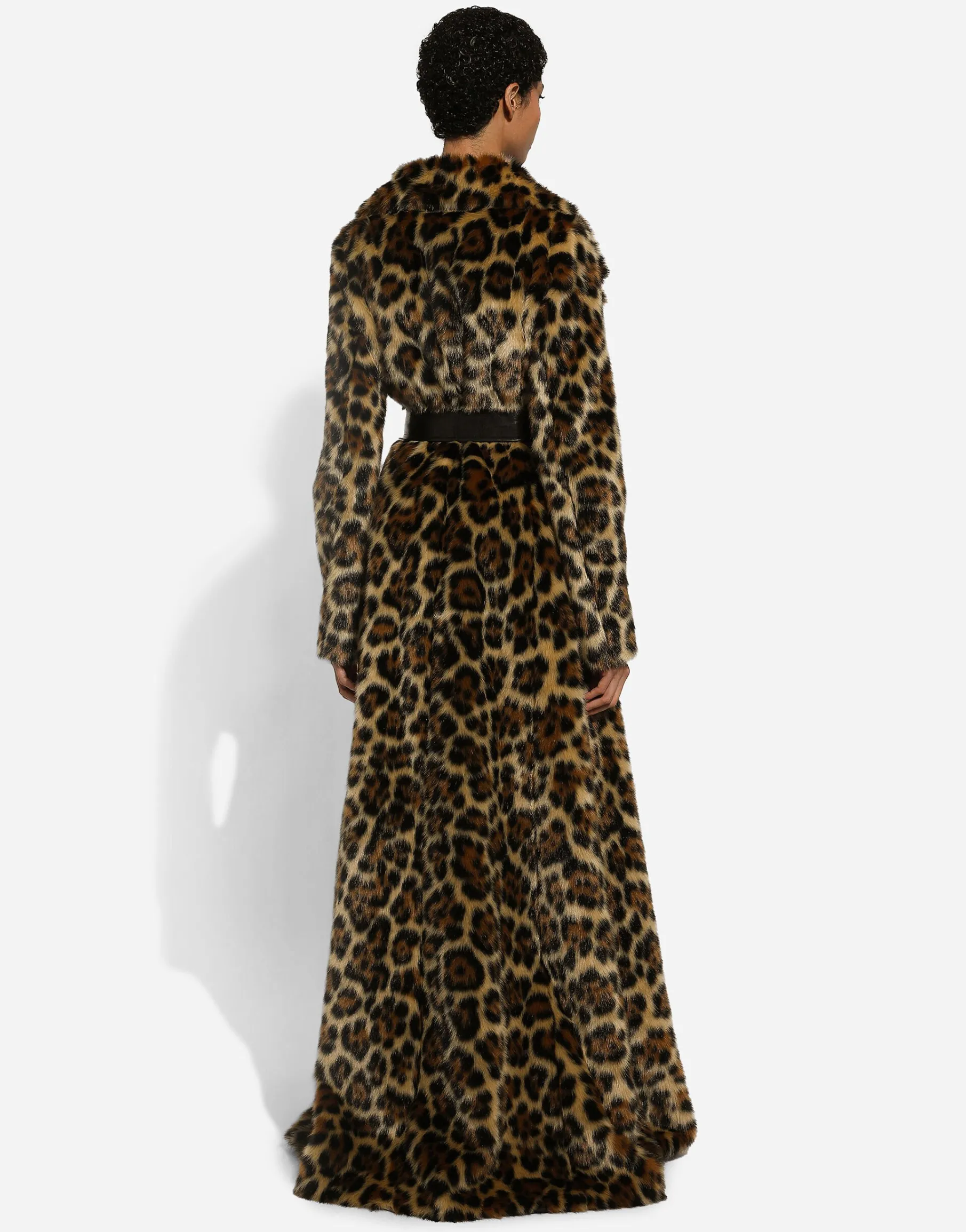 Long leopard-print faux fur coat