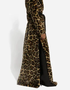 Long leopard-print faux fur coat