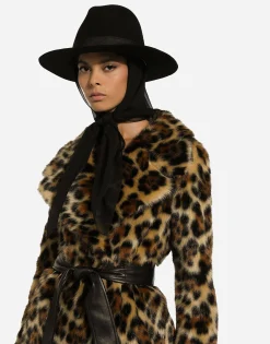 Long leopard-print faux fur coat