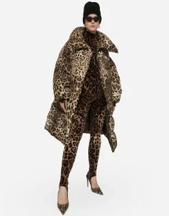 Long leopard-print nylon jacket