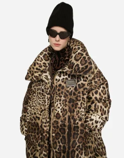 Long leopard-print nylon jacket