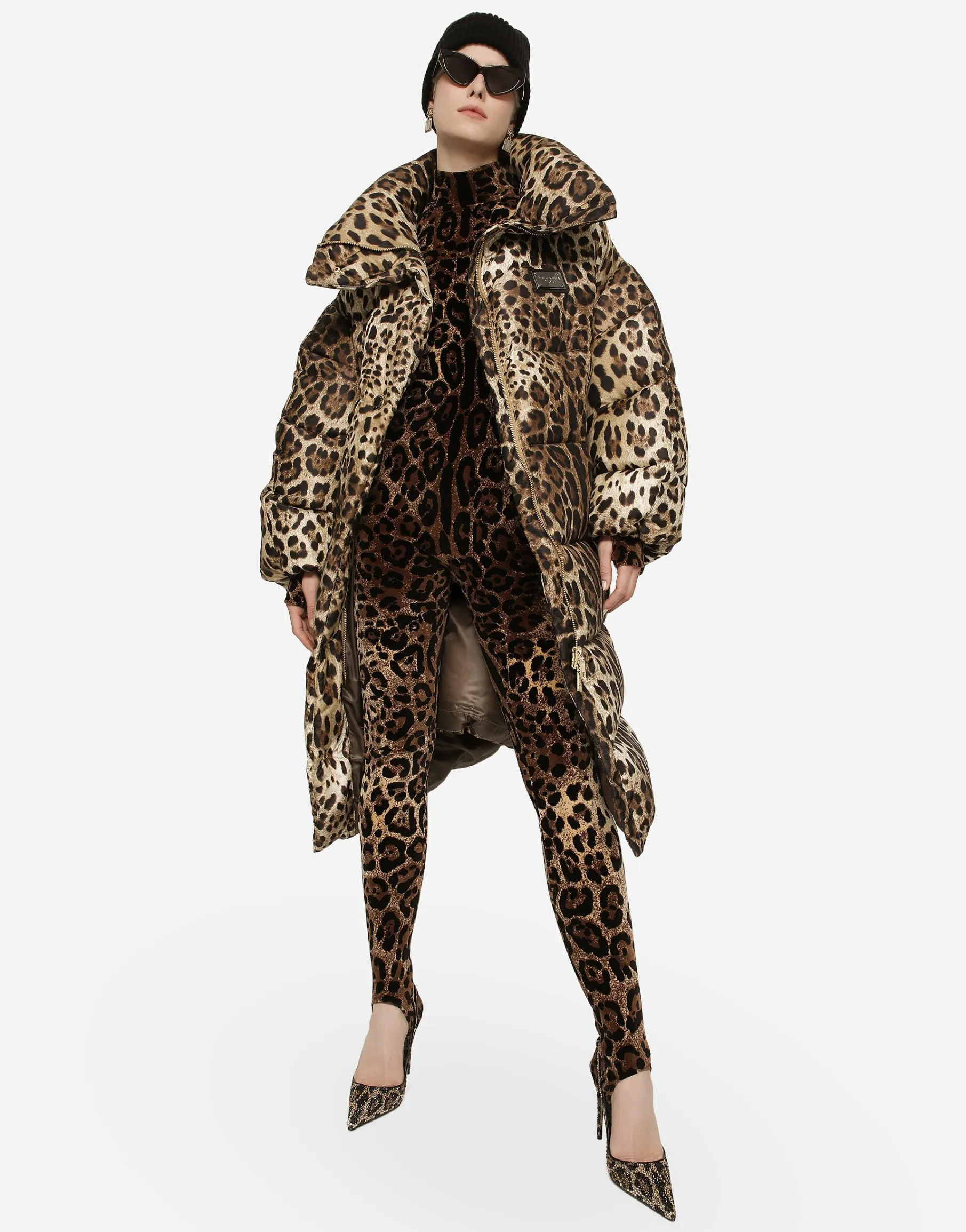 Long leopard-print nylon jacket