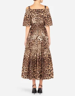 Long leopard-print poplin dress