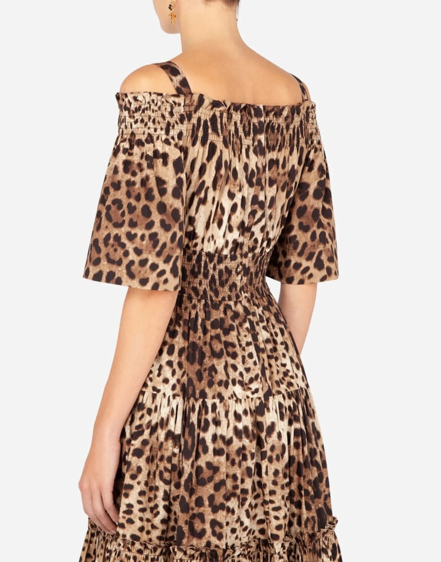 Long leopard-print poplin dress