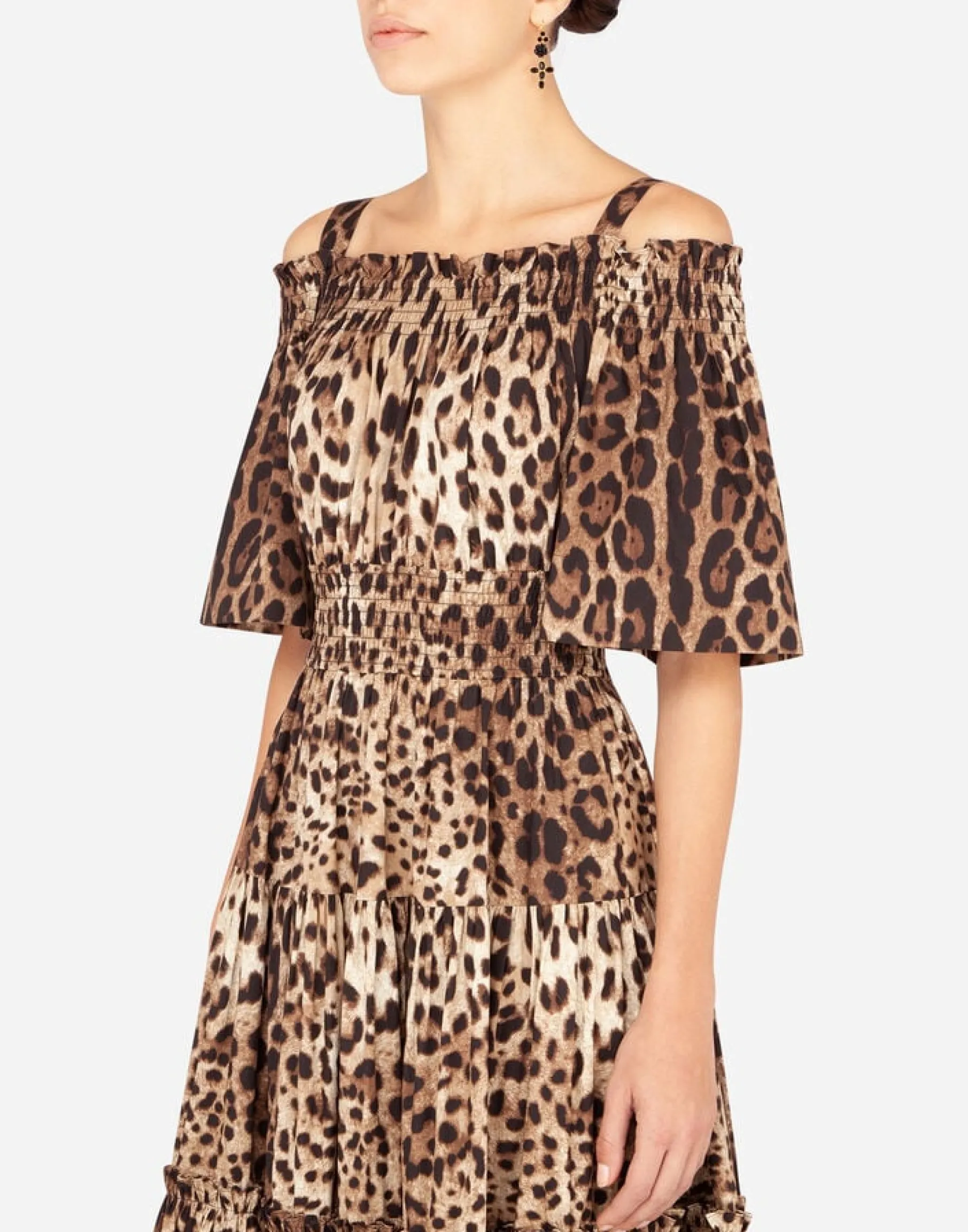 Long leopard-print poplin dress