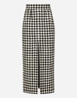 Long macro-houndstooth skirt