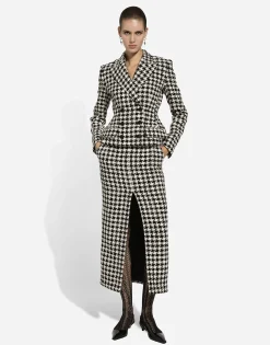 Long macro-houndstooth skirt