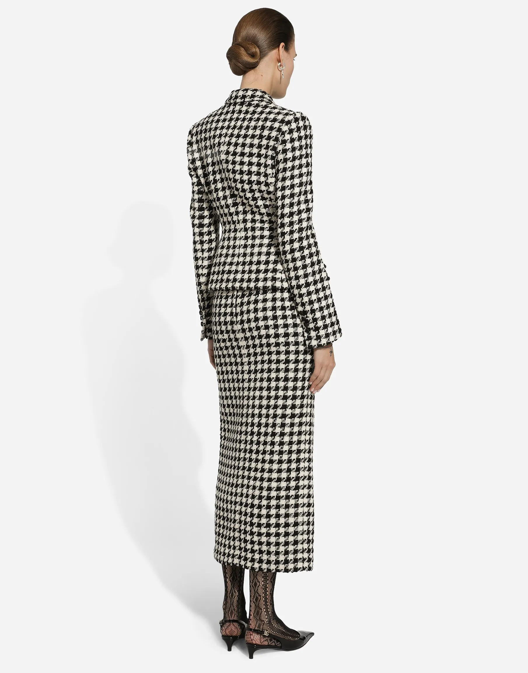 Long macro-houndstooth skirt