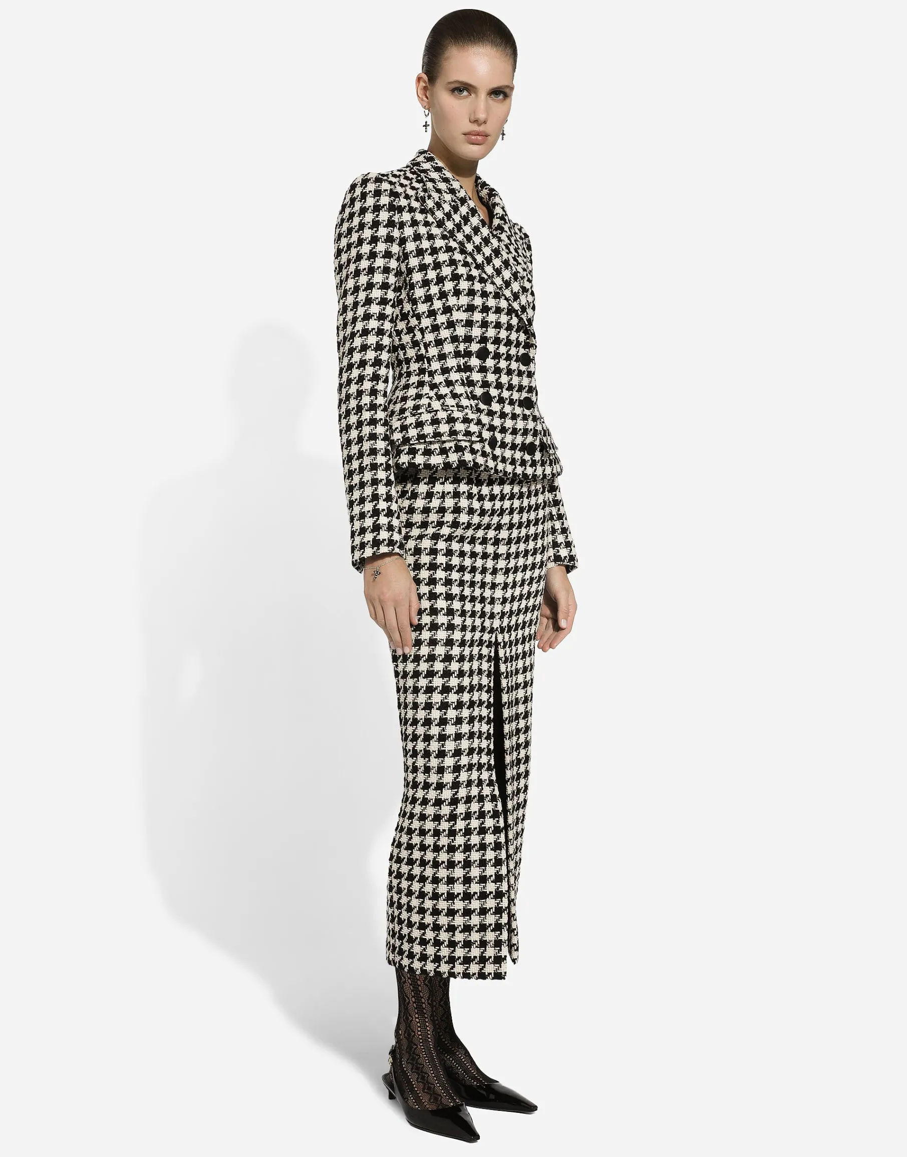 Long macro-houndstooth skirt